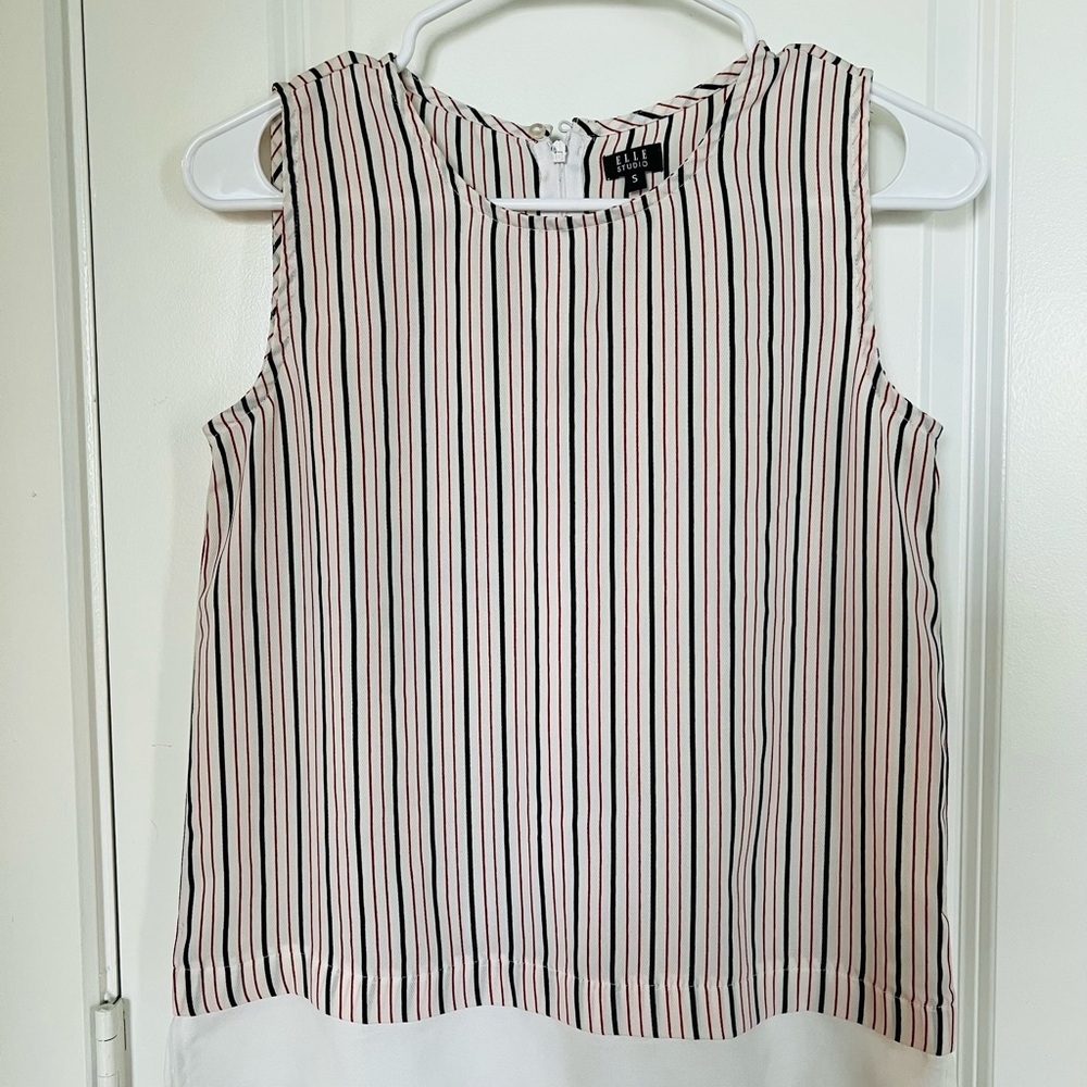 Elle White and Cream Sleeveless Blouse with Boxy Style